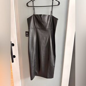 Express Black Faux Leather Strapless Midi Dress